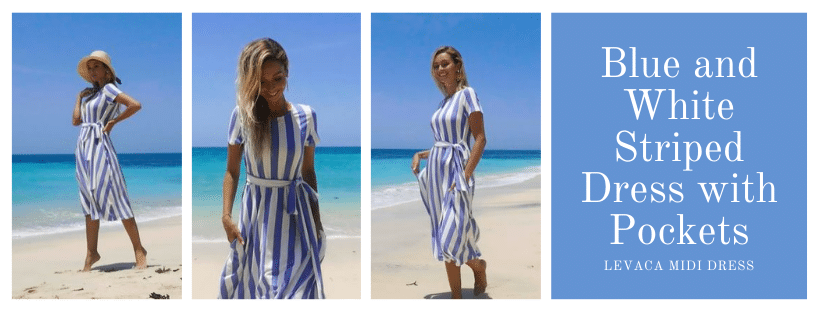 Levaca Midi Dress with Blue and White Stripes on Amazon