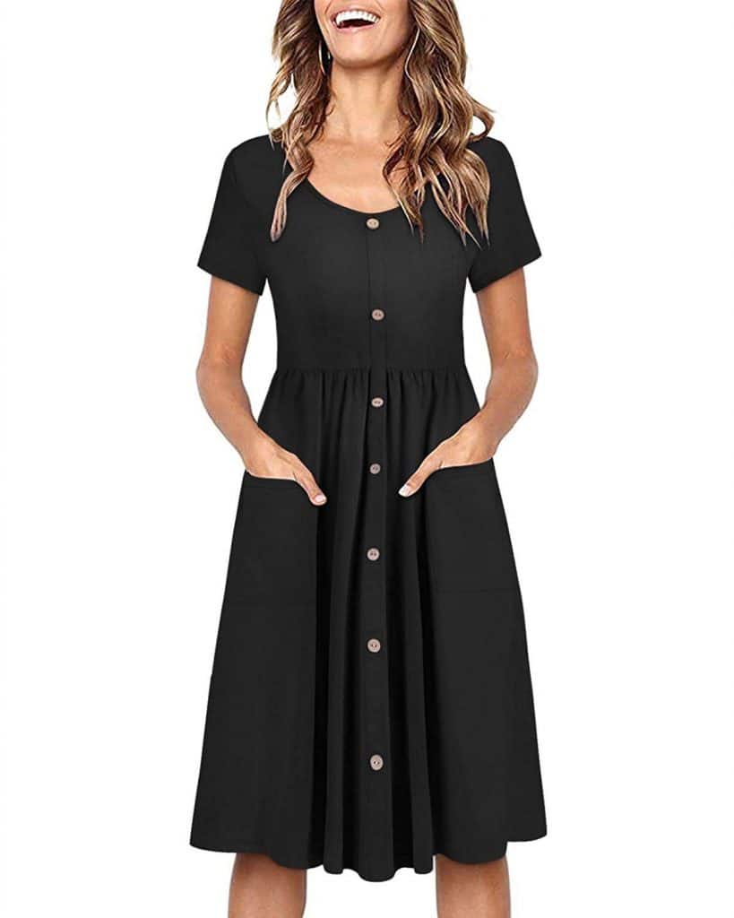 OUGES black v-neck dress with pockets and sleeves on Amazon