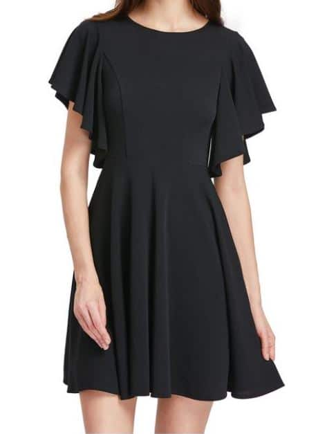Romwe Stretchy A-Line Black Swing Dress for Apple Shape Women