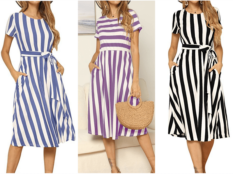 Striped Dress with Pockets and Sleeves on Amazon by Levaca