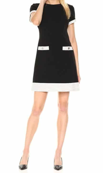 Tommy Hilfiger Classic Scuba Black and White Shift Dress with Pockets for Work