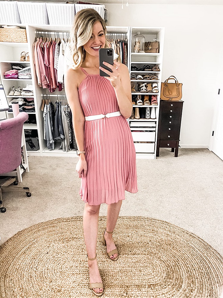 light pink pleated Easter dress and outfit