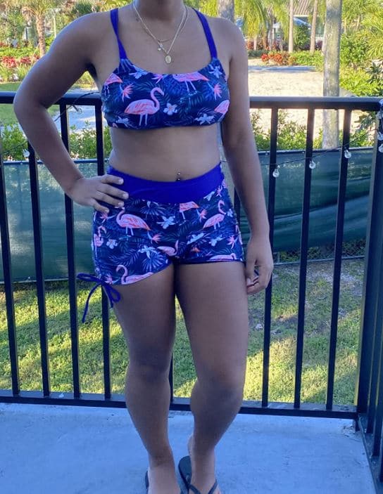 modest tankini with shorts and flamingos by Yonique