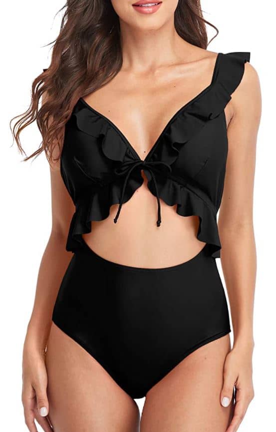unique Sociala Womens Ruffle Cut Out One Piece Swimsuits Strappy Monokinis Swimwear Bathing Suits