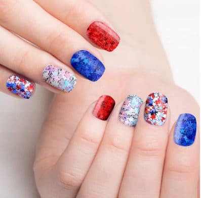 4th of July Nails with Blue, White, and Red Confetti Stars