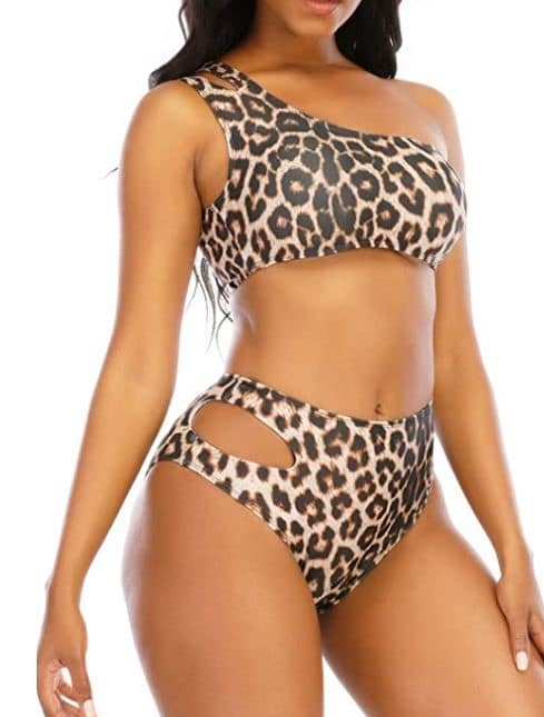 Adisputent Womens High Waisted Bikini One Shoulder Swimsuits Sexy Two Piece leopard swimsuit