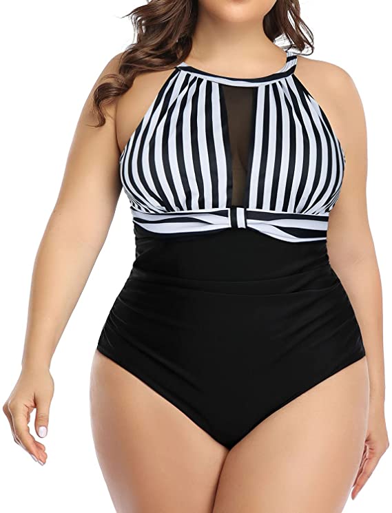 Aqua Eve Plus Size Swimsuit Women One Piece Swimsuit Tummy Control High Neck Bathing Suit