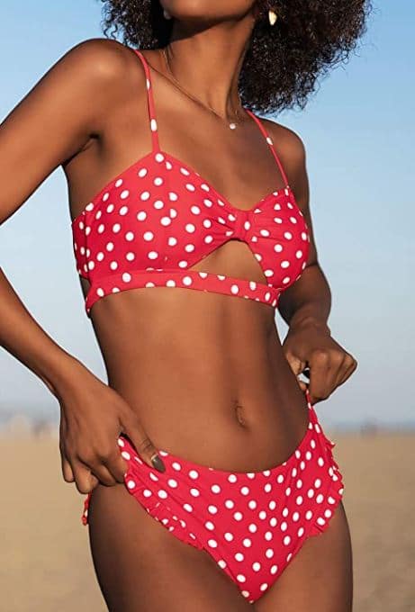 CUPSHE Red Polka Dot Bikini with ruffles for 4th of July bathing suit