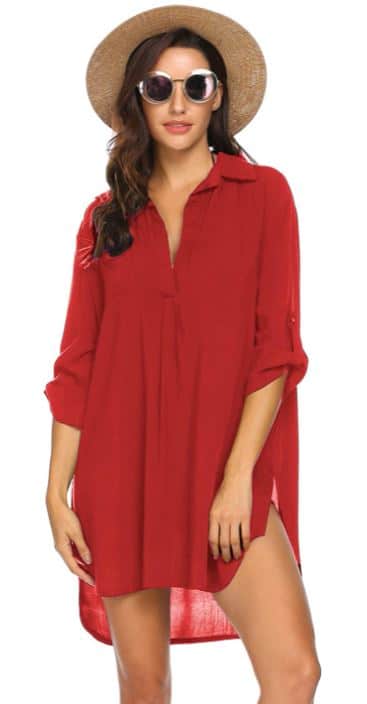 Ekouaer Beach Cover Up in Red for 4th of July beach cover up