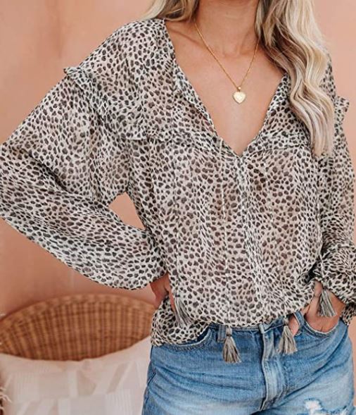 cheap sexy leopard print blouse by FARSAYS on Amazon