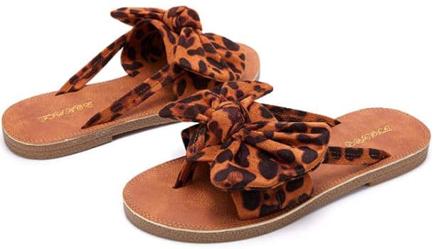 FISACE cheap slip on leopard print sandals with bow