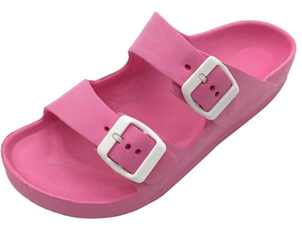 HEVA Womens Eva Adjustable Slip on Double Buckle Slides Comfort Footbed Thong Sandals cute pink sandals for women