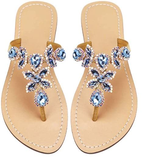 Hinyyrin cute blue rhinestone sandals for women on Amazon