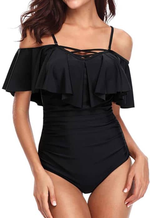 one of the best black one piece swimsuits for women the Holipick off shoulder one piece black swimsuit
