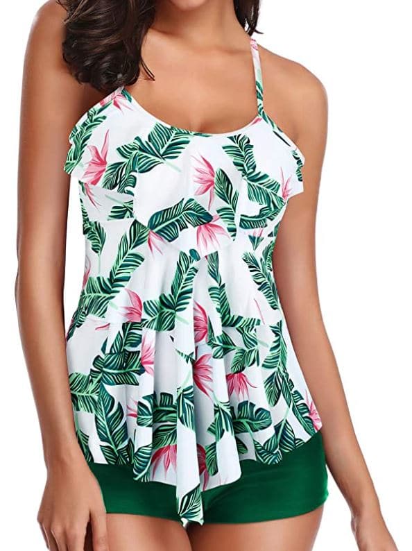Holipick Women Tankini Swimsuits Layered Ruffle Flounce Tankini Top with Boyshort for plus size tweens