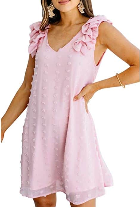 KIRUNDO pink summer dress that hides belly bulge