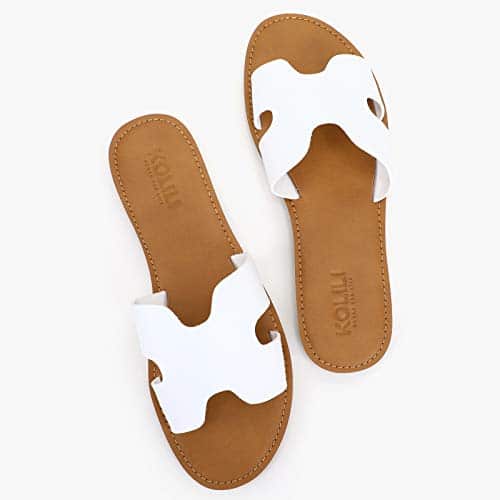 KOLILI white flat slide cheap sandals on Amazon