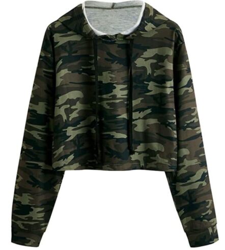 MakeMeChic crop top camo khaki sweatshirt for Baddie outfit