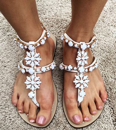 Monrovia white crystal bohemian cheap flip flop sandals