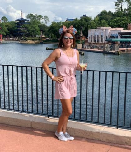 REORIA romper in light pink for Disney World summer outfit at Epcot