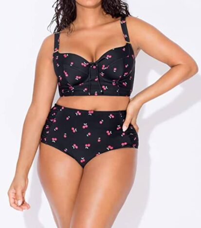 Smart & Sexy Plus Size Cherry Tankini for Big Busts with Underwire in Black and Red