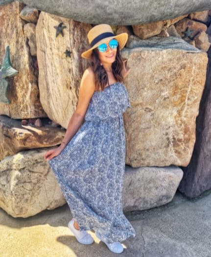 Yidarton summer blue and white strapless boho maxi dress with off the shoulder sleeves on Amazon