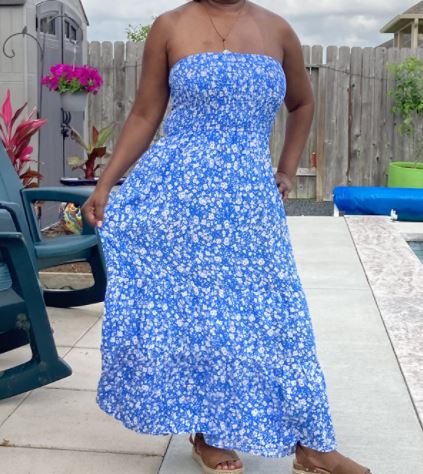 ZESICA summer bohemian blue strapless maxi dress on Amazon