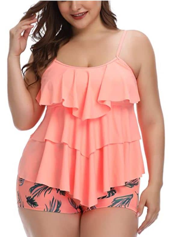 B2prity Women Tankini Set Plus Size Swimwear Flounce Printed Two Piece Swimsuits Tummy Control for plus size apple shape