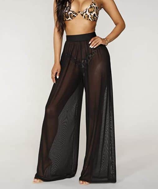 best beach cover up see through mesh pants on Amazon by Awoscut in black