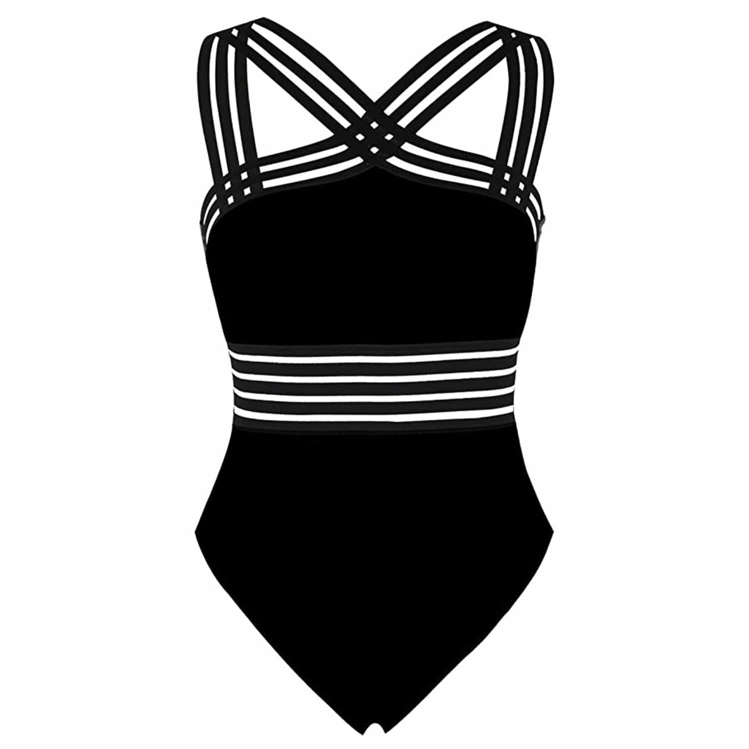 best black one piece swimsuit on Amazon by Hilor the Hilor Women's One Piece Swimwear Front Crossover Swimsuits Hollow Bathing Suits Monokinis