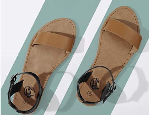 cheap cute brown sandals with black ankle strap by Trary