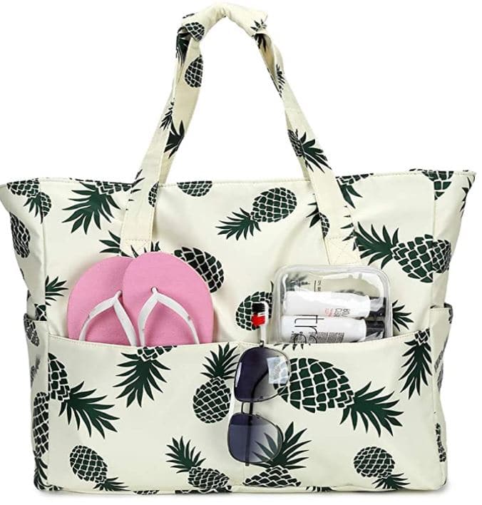 cute black, white, and beige pineapple beach bag for summer by LEDAOU