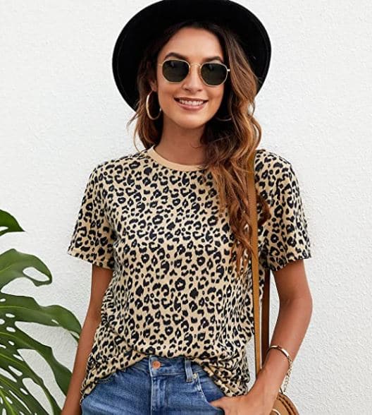 BMJL Women's Casual Cute Shirts Leopard Print Tops Basic Summer Short Sleeve Fashion Soft Blouse Loose Fit Tshirt
