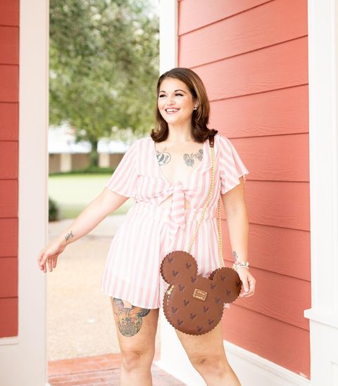 Cute Plus Size Pink and White Stripe Romper for Disney World Outfit