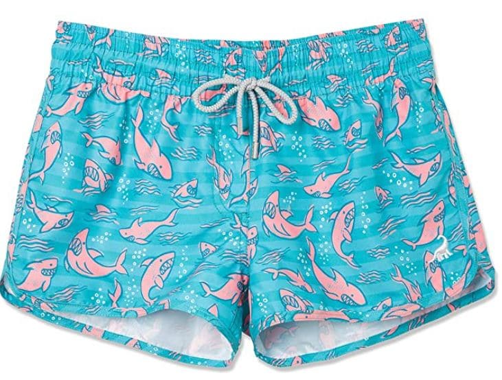 SURF CUZ cute shorts to wear over swimsuit for tweens, juniors, and women with shark print