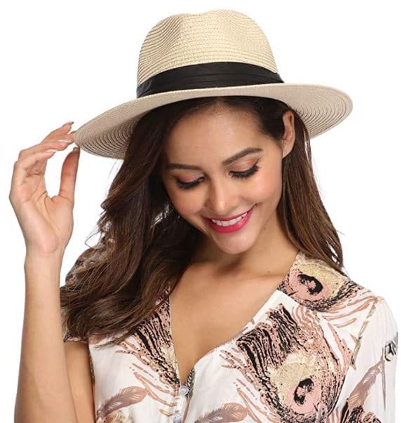 cute summer straw fedora hat for women with UPF 50 by Lanzom