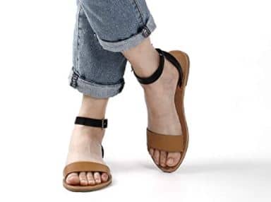 Cute Trary Ankle Sandals in Brown with Black Ankle Straps for cute sandals for women