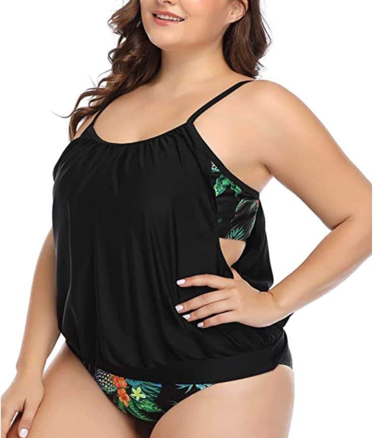Daci Women Plus Size Tankini Swimsuits Blouson Double Up Tummy Control Two Piece swimsuit for plus size apple shape