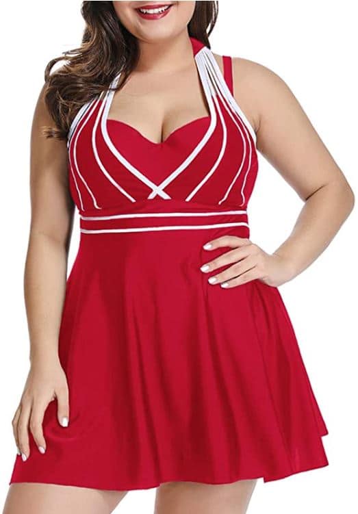 LALAGEN Womens Halter Swimdress Plus Size Two Piece Swimsuit Tankini for plus size apple shape