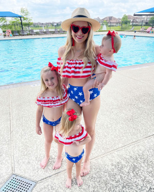 Mommy and Me Matching 4th of July Swimsuits with Stripes