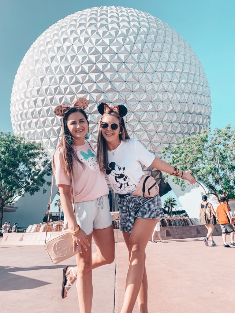 cute outfits for Epcot with pink shirt and shorts or skirt