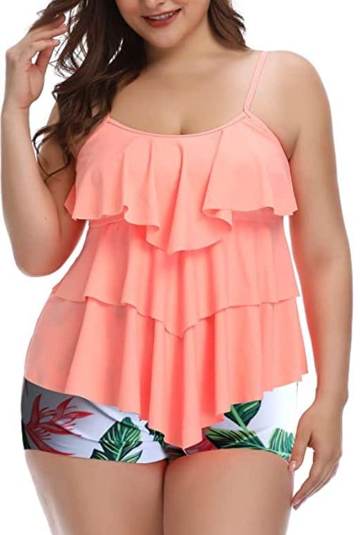 plus size two piece tankini for tweens and juniors in pink with tummy control by B2prity