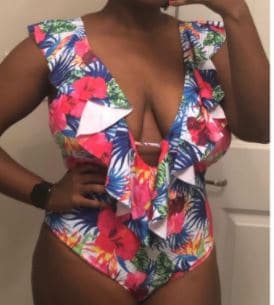 flattering and best curvy one piece swimsuit for women by Sporlike on Amazon with ruffles