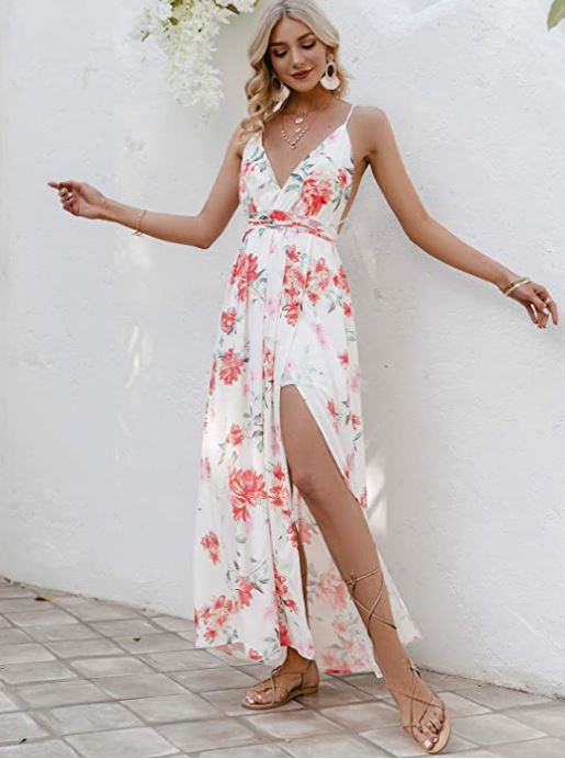BerryGo white floral print maxi dress for wedding guests