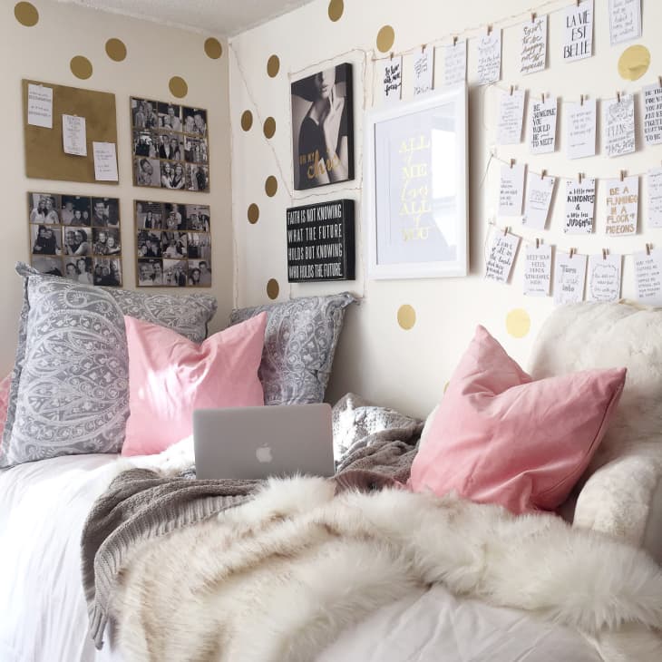 pink and grey college dorm room ideas