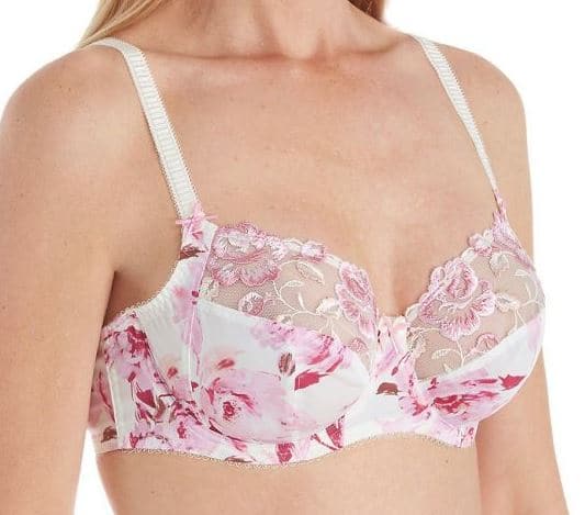 Fantasie Womens Caroline Side Support Underwire Bra in white with pink flowers for large bust