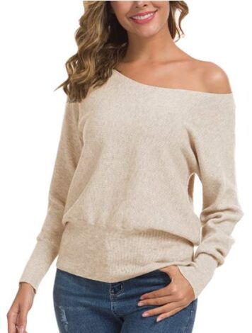 Feiersi off shoulder sweater with jeans for fall