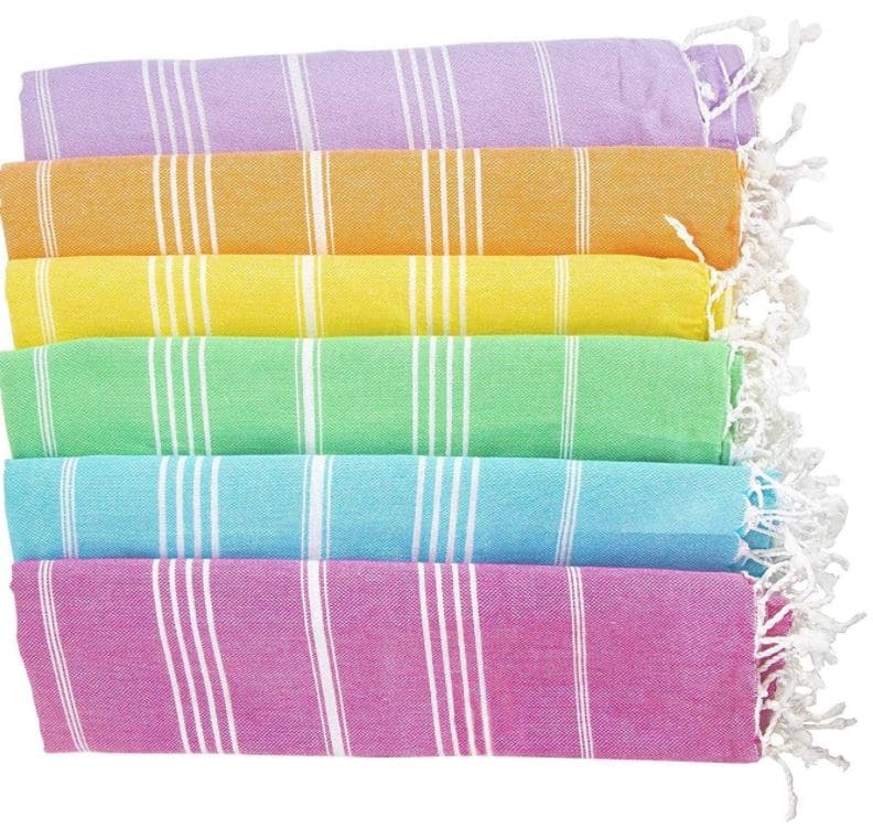 HAVULULAND turkish beach towels in purple, orange, pink, and yellow for bridesmaid beach towels
