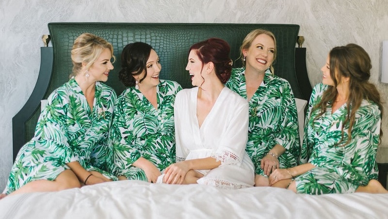 ModParty palm leaf tropical bridesmaids robes in bulk
