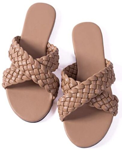 popular tan weave sandals on Amazon